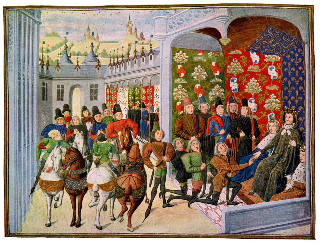 Kong Henry VI av Frankrike mottar de engelske utsendingene, 1400-tallet. av Master of the Harley Froissart
