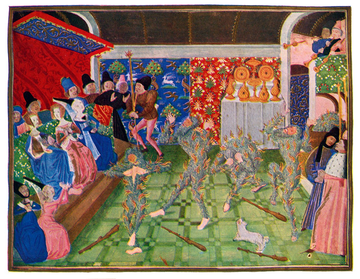Maskerade ved det franske hoffet, 1393, 1470-1475. av Master of the Harley Froissart