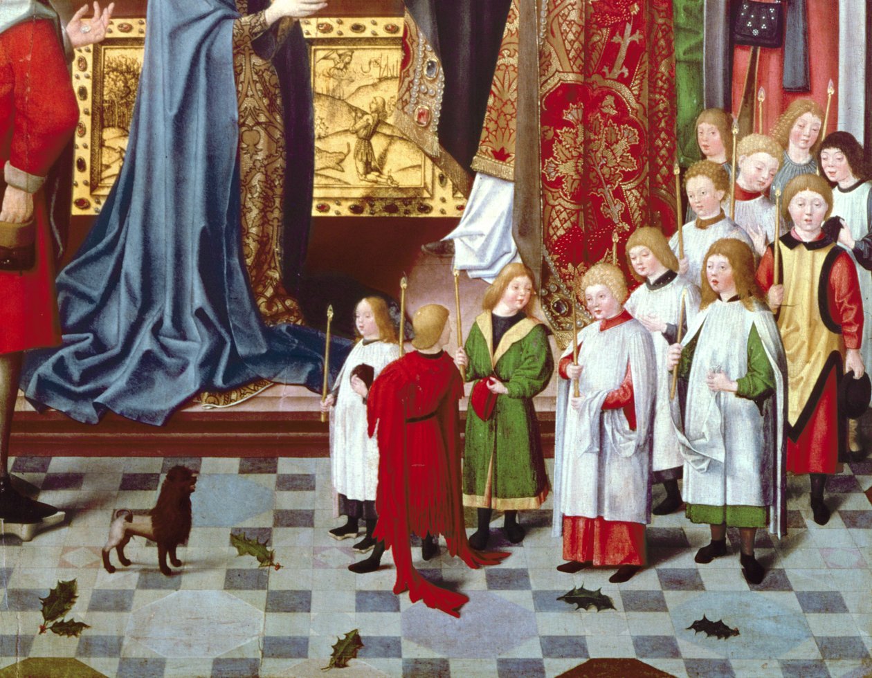 The Seven Joys of the Virgin Altertavle: detalj av et guttekor, ca. 1480 (panel) (detalj av 5896) av Master of the Holy Parent