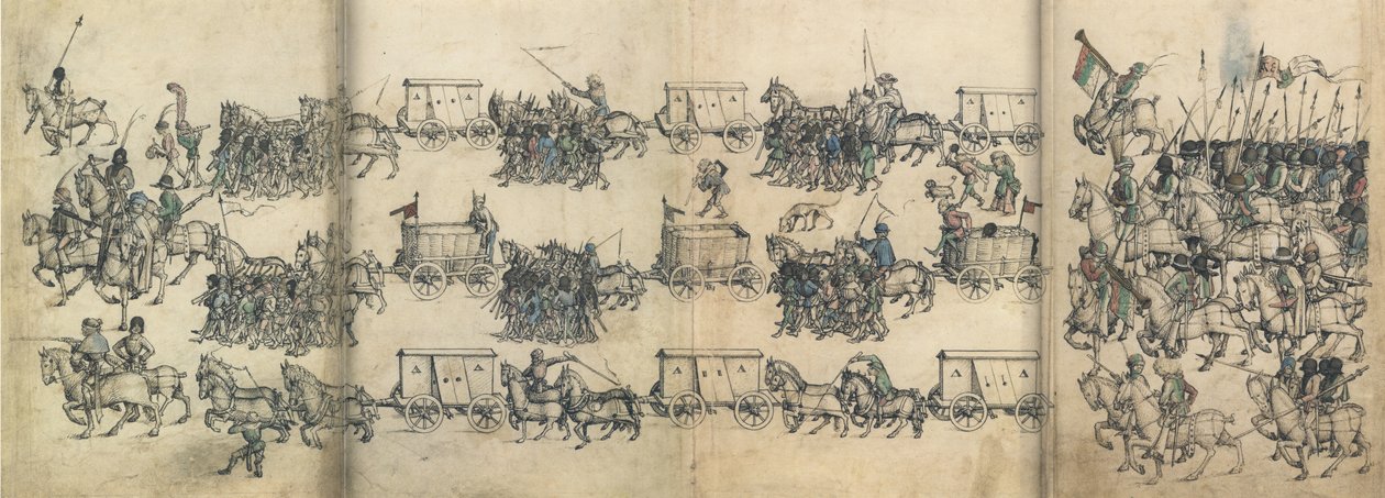 Hærens tog fra middelalderens husbok til Wolfegg Castle, ca 1485 av Master of the Housebook of Wolfegg