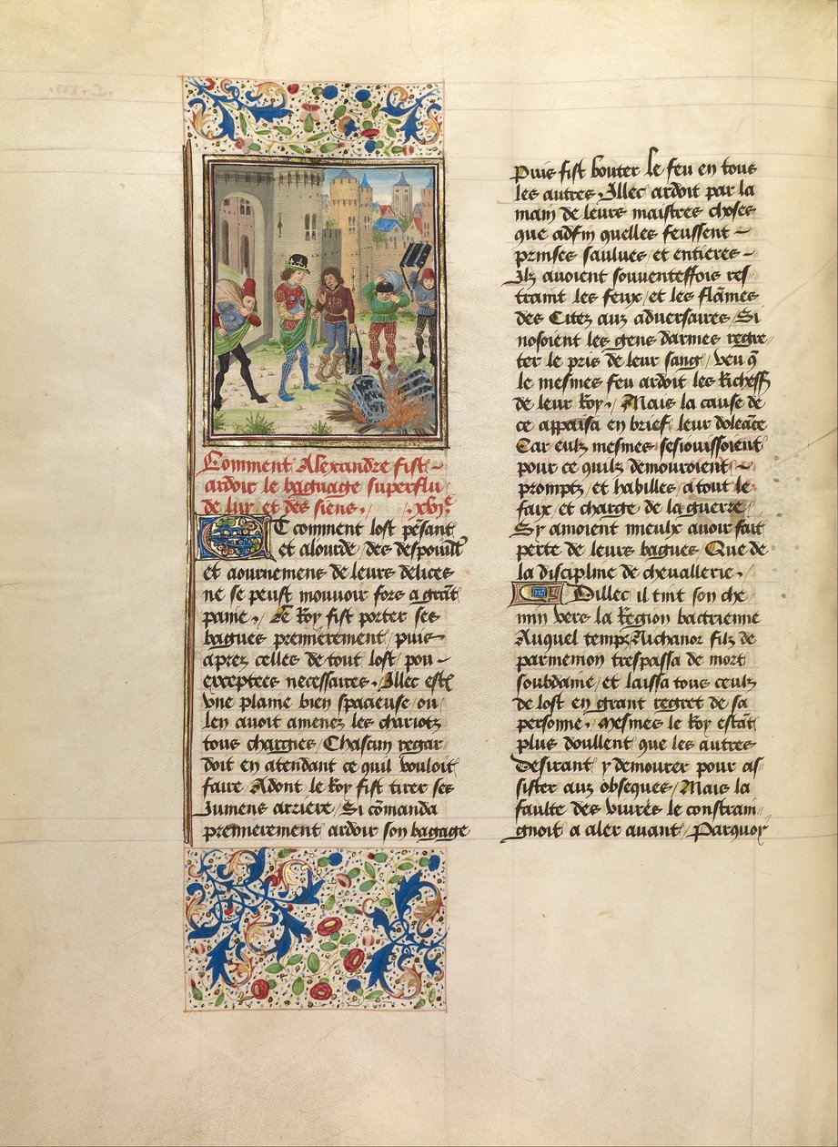 Alexander beordrer ødeleggelsen av hærens overflødige bagasje av Master of the Jardin de vertueuse consolation and assistant