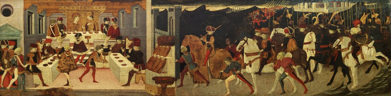 Historien om Alatiel, på hesteryggen og på en bankett (panel) av Master of the Jarves Chest