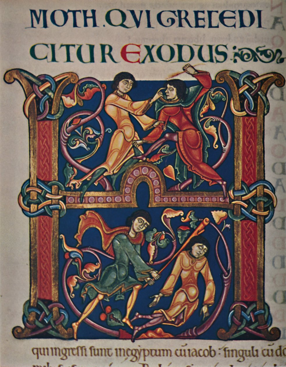 Initial fra Winchester Bible, c1150 AD, c1950. av Master of the Leaping Figures
