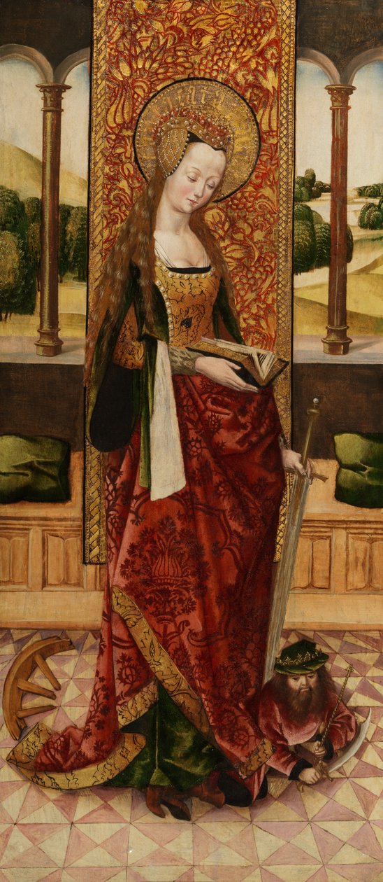 Triptych of Virgin and Child with Two Angels, detalj av St. Catherine of Alexandria fra venstre panel, ca. 1500 (se også 225326, 225325) av Master of the Lee Triptych Master of the Lee Triptych