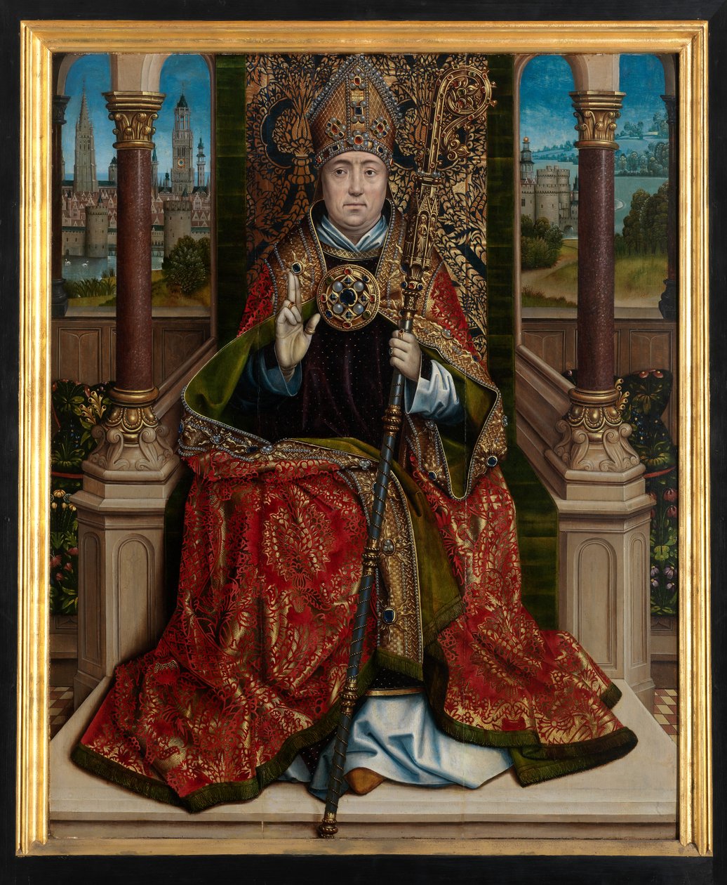 Sentralt panel av altertavlen til Saint Nicholas, ca. 1486-93 (olje på panel) av Master of The Legend of St. Lucy