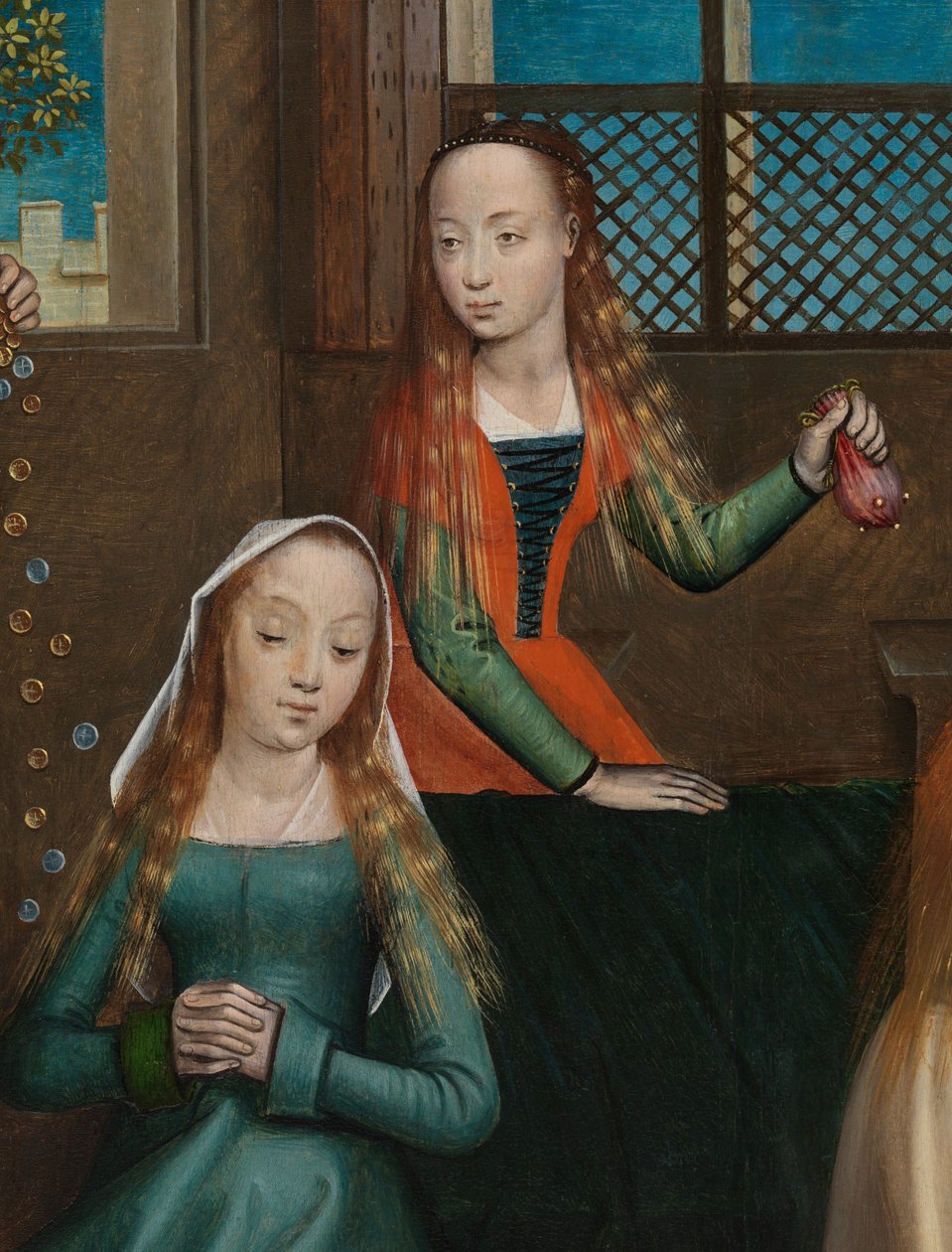 Detalj av St. Nicholas' veldedighet, fra St. Nicholas altertavle, ca. 1486-93 (olje på panel) av Master of The Legend of St. Lucy