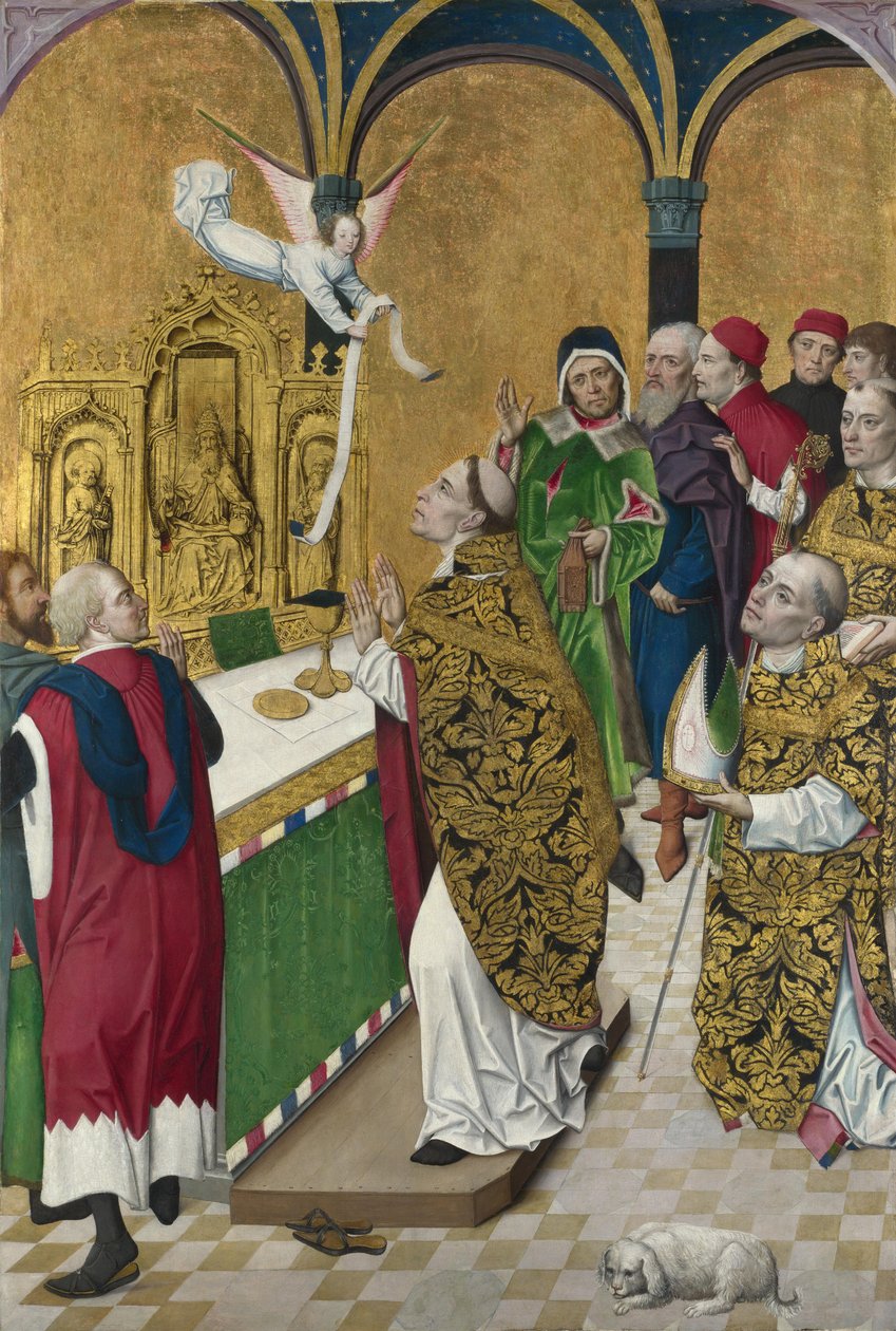 Sankt Huberts messe. Lukker fra Werden-altertavlen, ca 1485 av Master of the Life of the Virgin