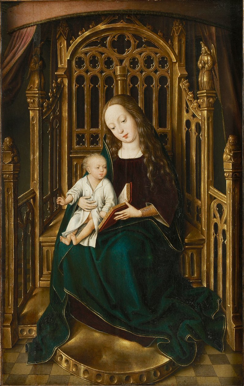 Jomfruen og barnet tronet, 1490-1500. av Master of the Magdalen Legend