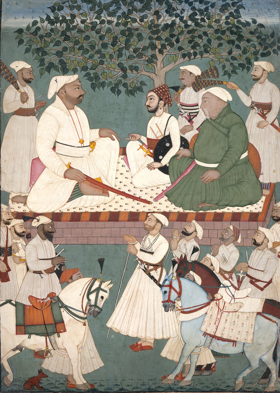 Maharaja Sidh Sen mottar en ambassade, Co. 1700-10. av Master of the Mandi atelier