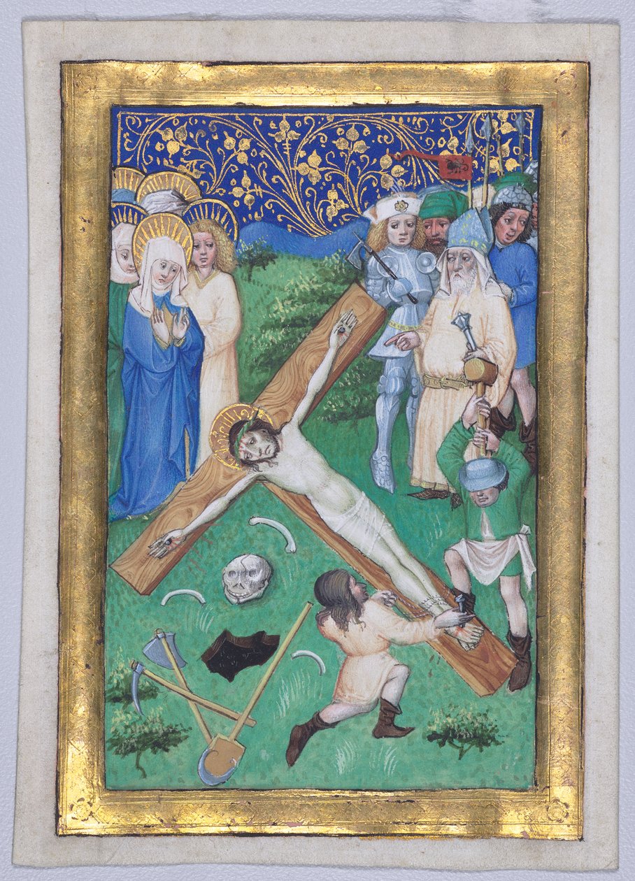 Blad fra en timebok: Kristus blir naglet til korset av Master of the Maximilian Schoolbooks