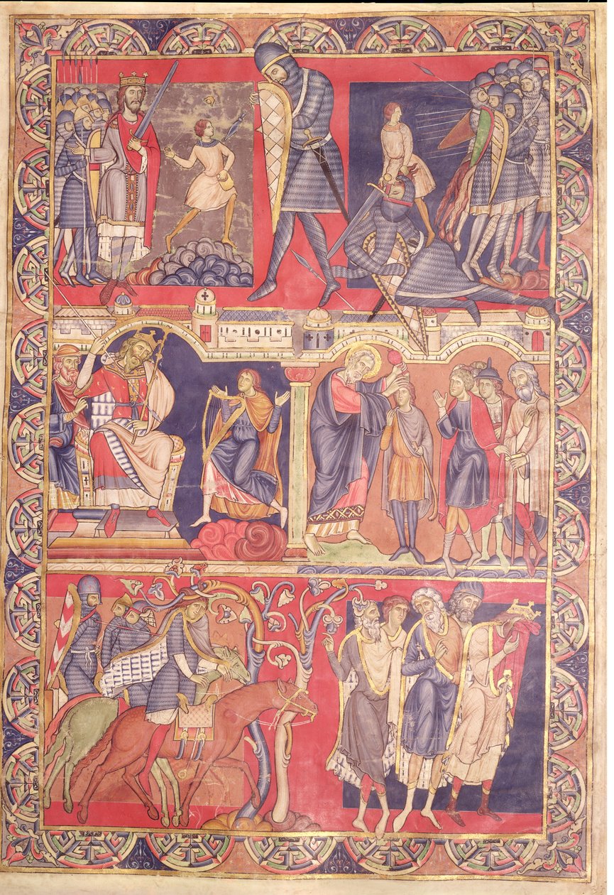 Scener fra livet til Samuel, Saul og David, fra Winchester Bible, 1160-80 av Master of the Morgan Leaf