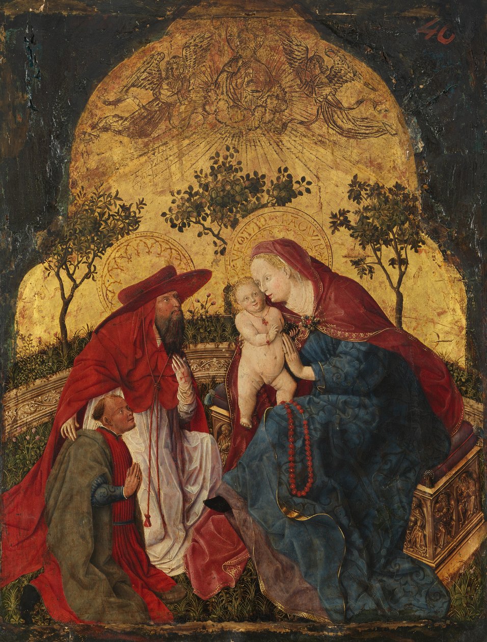 Jomfru og barn med en giver presentert av Saint Jerome, ca. 1450. av Master of the Munich Bavarian Panels
