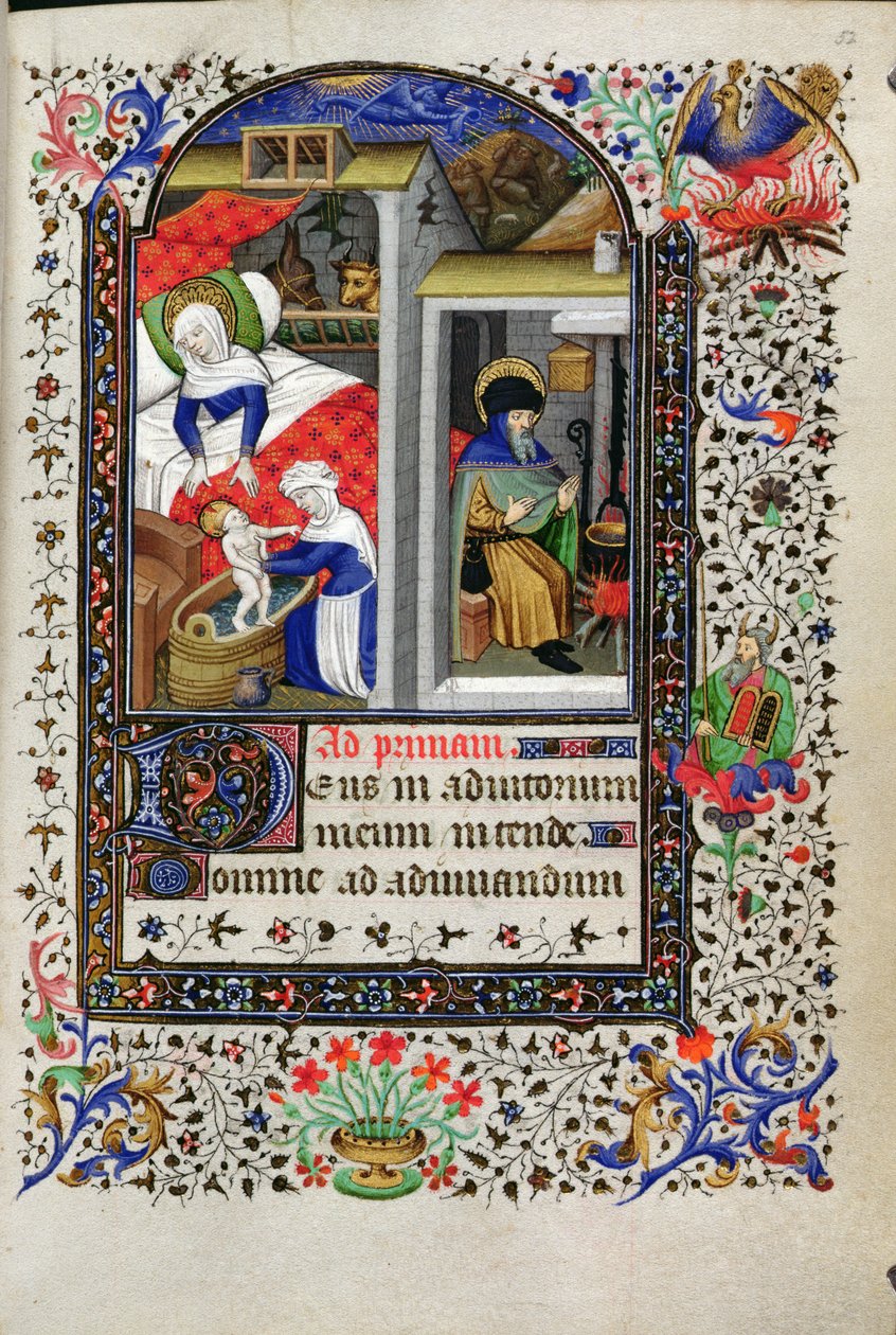 Legg til 18192 f.52 Nativity, fra en timebok, Paris, ca. 1435 av Master of the Munich Golden Legend