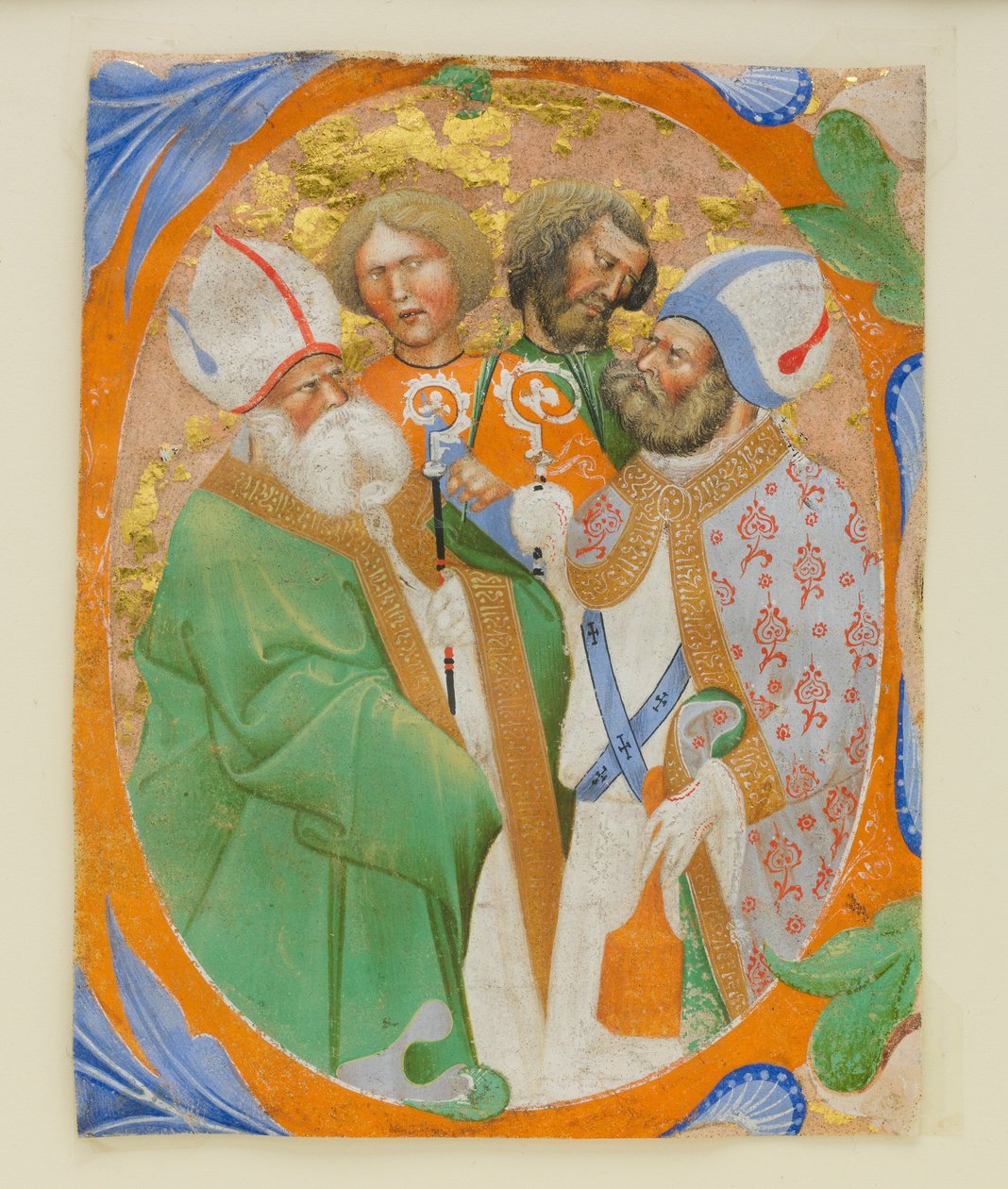 Manuskriptbelysning med fire hellige i en første O, fra en korbok, 1440-50. av Master of the Murano Gradual