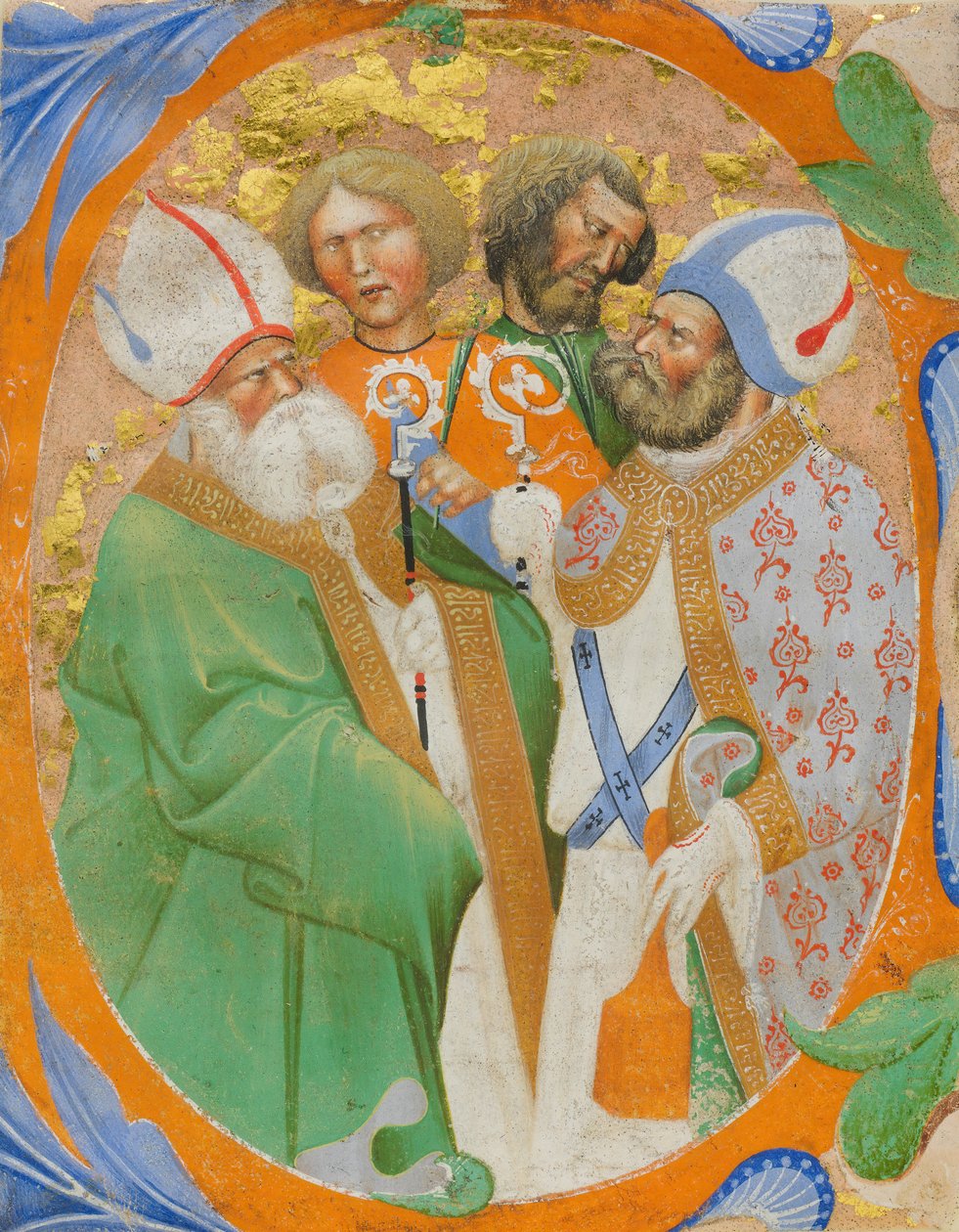 Manuskriptbelysning med fire hellige i en første O, fra en korbok, italiensk, 1440-50. av Master of the Murano Gradual