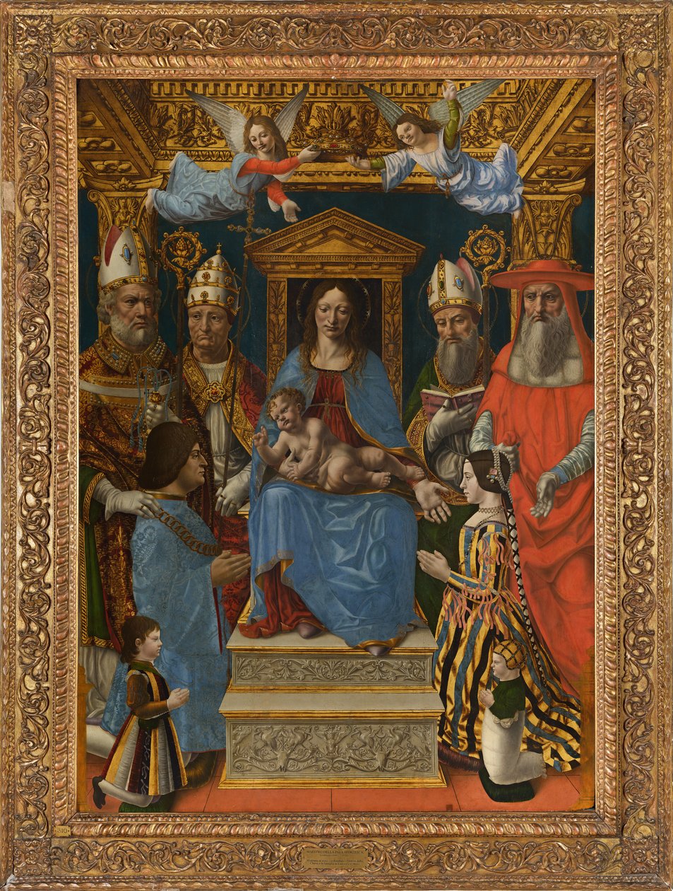 Madonna enthroned with Child, Doctors of the Church og familien til Ludovico the Moro av Master of the Pala Sforzesca