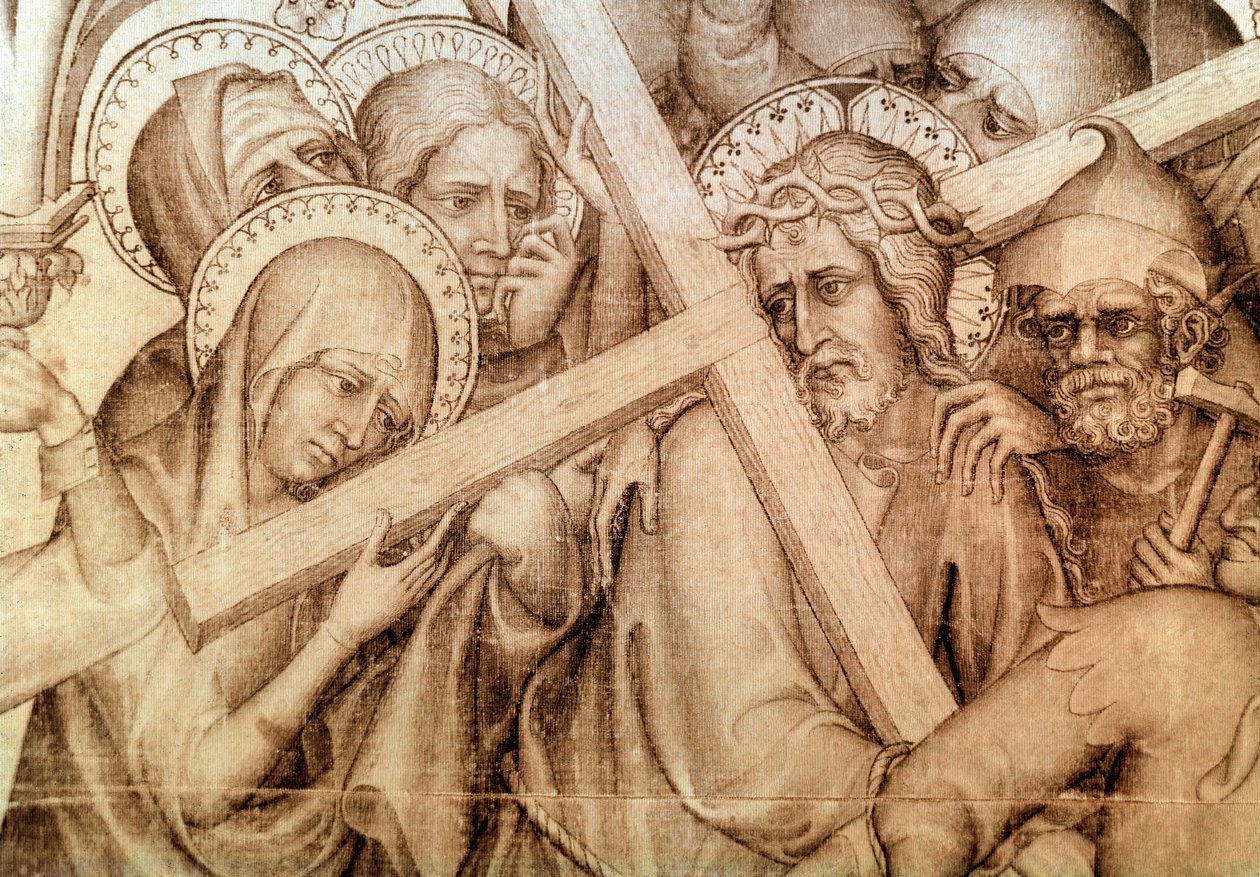 Parementet til Narbonne: Kristus som bærer sitt kors (grisaille på silke av Master of the Parement of Narbonne