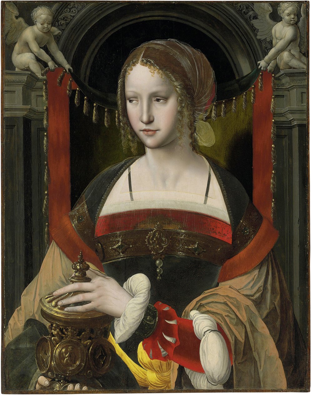 Sainte Marie Madeleine - Maleri av papegøyens mester (Antwerpen, første tredjedel av 1500-tallet), olje på tre (73,6 x 58,4 cm) av Master of the Parrot