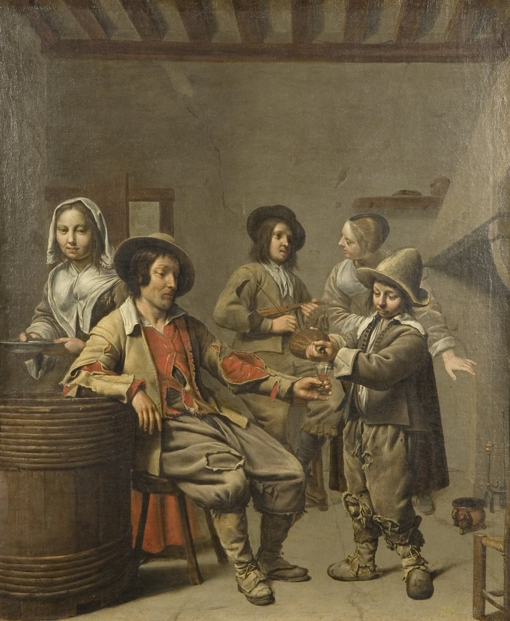 Gutt som skjenker et glass vin for en landsmann, ca. 1650 (olje på lerret) av Master of the Processions