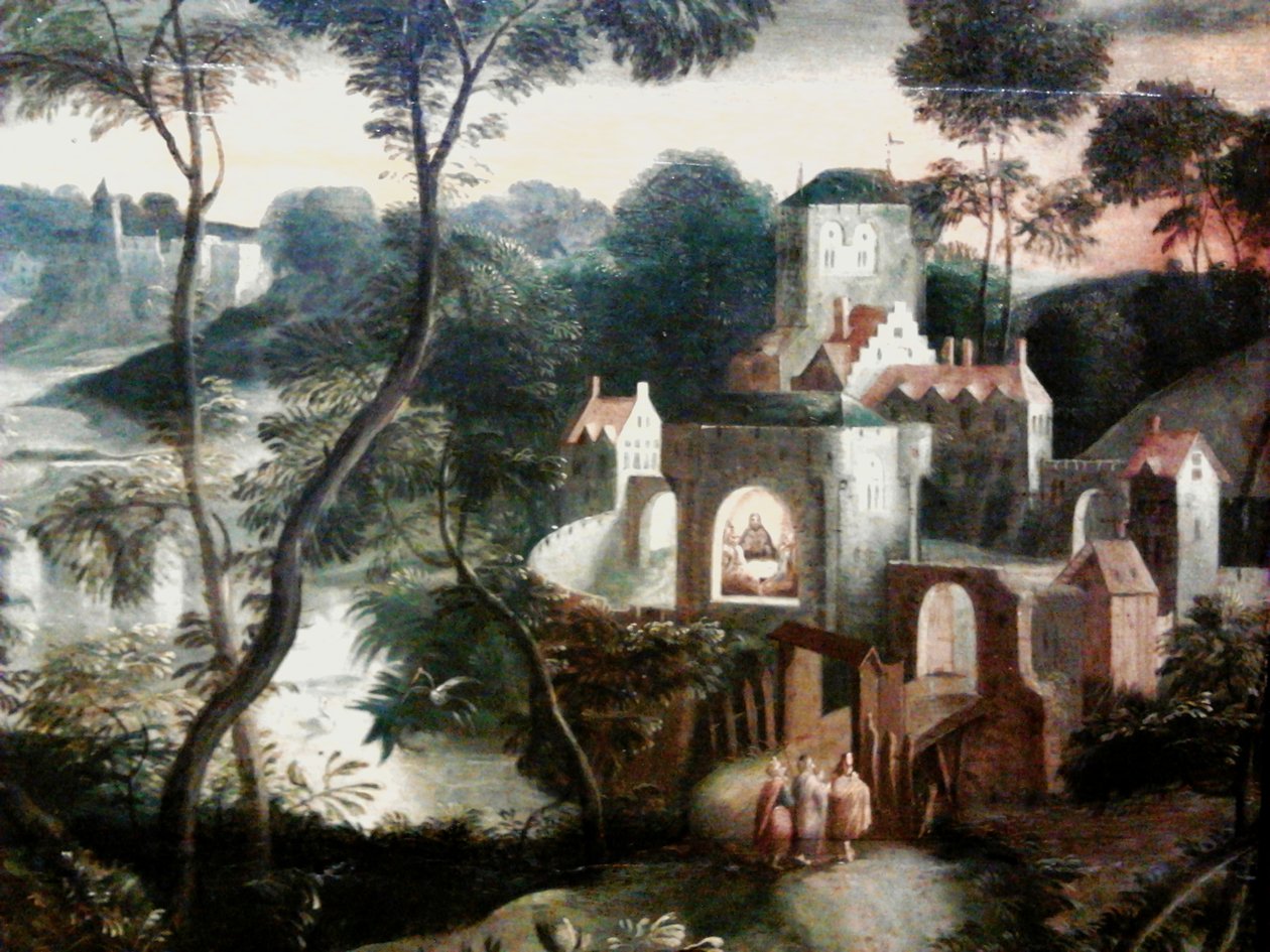Kristus med disiplene på vei til Emmaus (detalj). av Master of the Prodigal Son