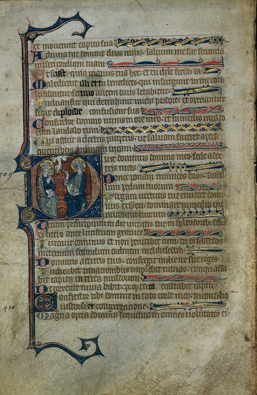 Leaf from a Psalter: Historiert initial D med The Trinity, ca.1310. av Master of the Queen Mary Psalter