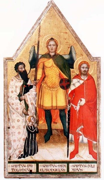 St. Mikael erkeengelen med St. Bartolomeus og St. Julian (tempera på panel) av Master of the Rinuccini Chapel