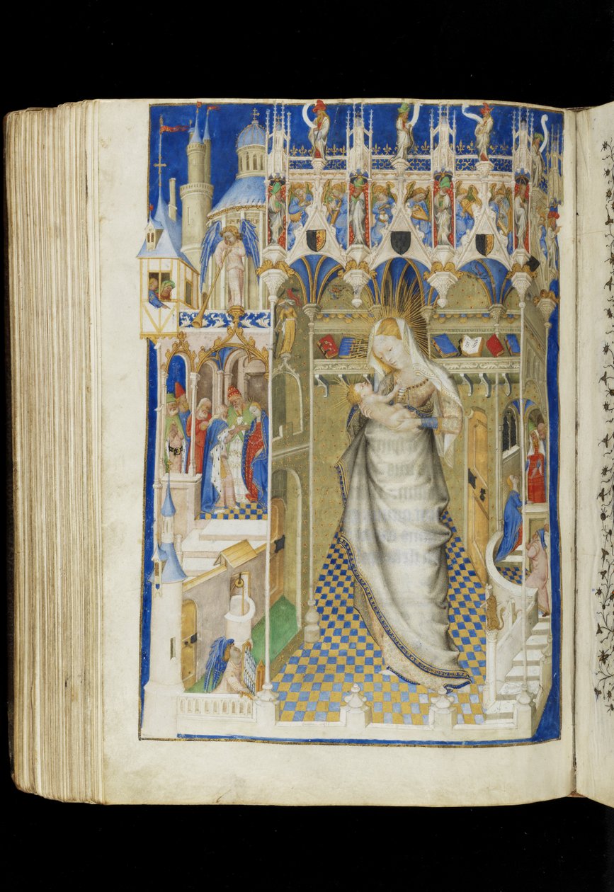 Ms 62 f.141v, Madonna og barn, fra en timebok, fransk, ca. 1445-50 av Master of the Rohan Hours