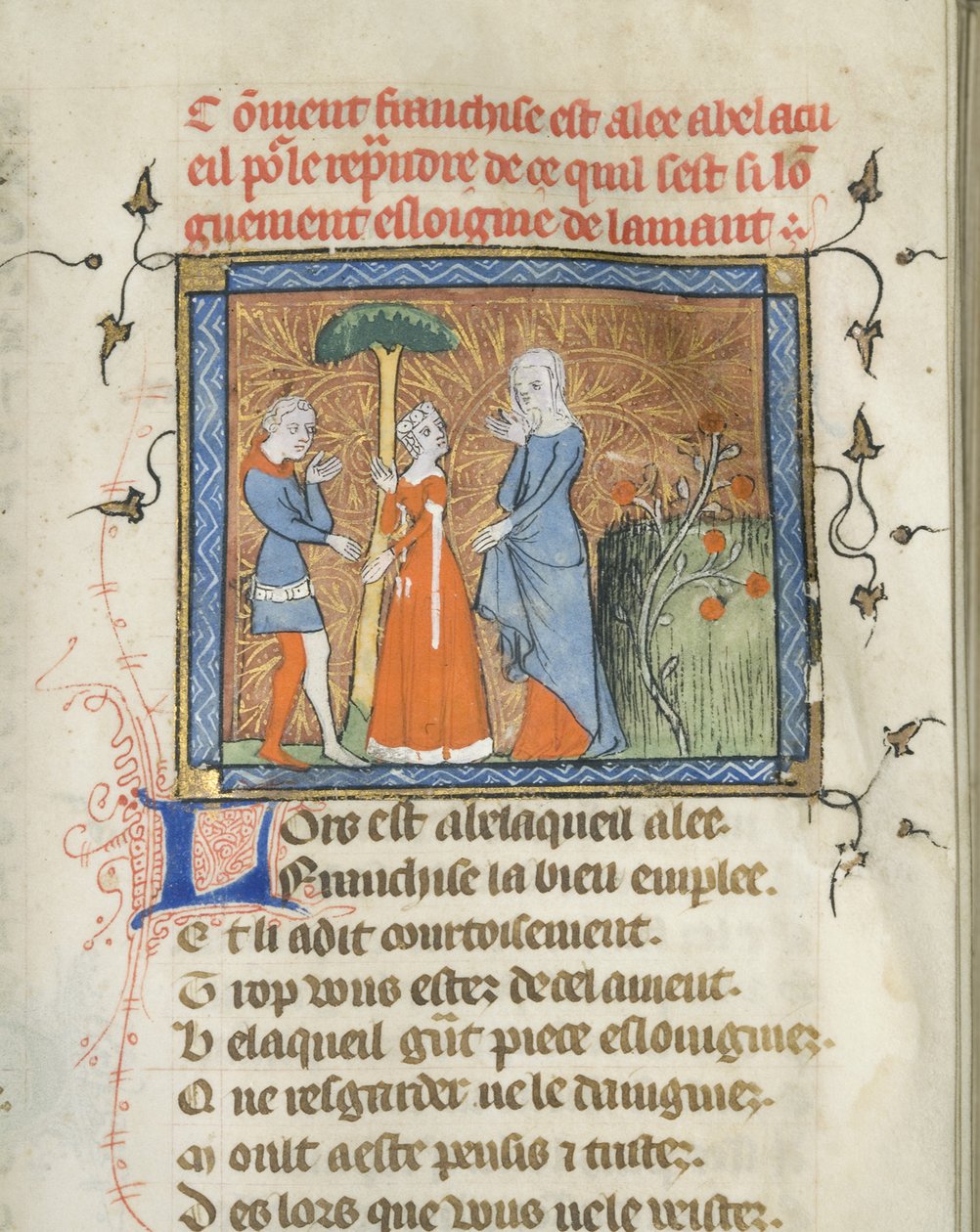 Miniatyr fra et manuskript av Roman de la Rose av Guillaume de Lorris og Jean de Meun, ca 1365 av Master of the Rose novels