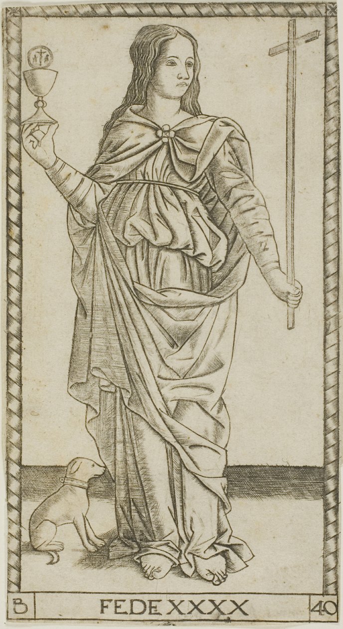 Faith, plate 40 fra Genii and Virtues av Master of the S Series Tarocchi