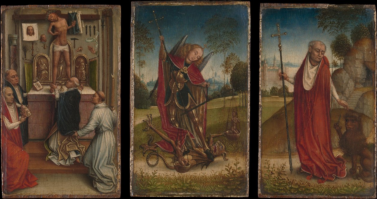 Sankt Mikael, Sankt Gregors messe, Sankt Hieronymus. av Master of the Saint Catherine Legend