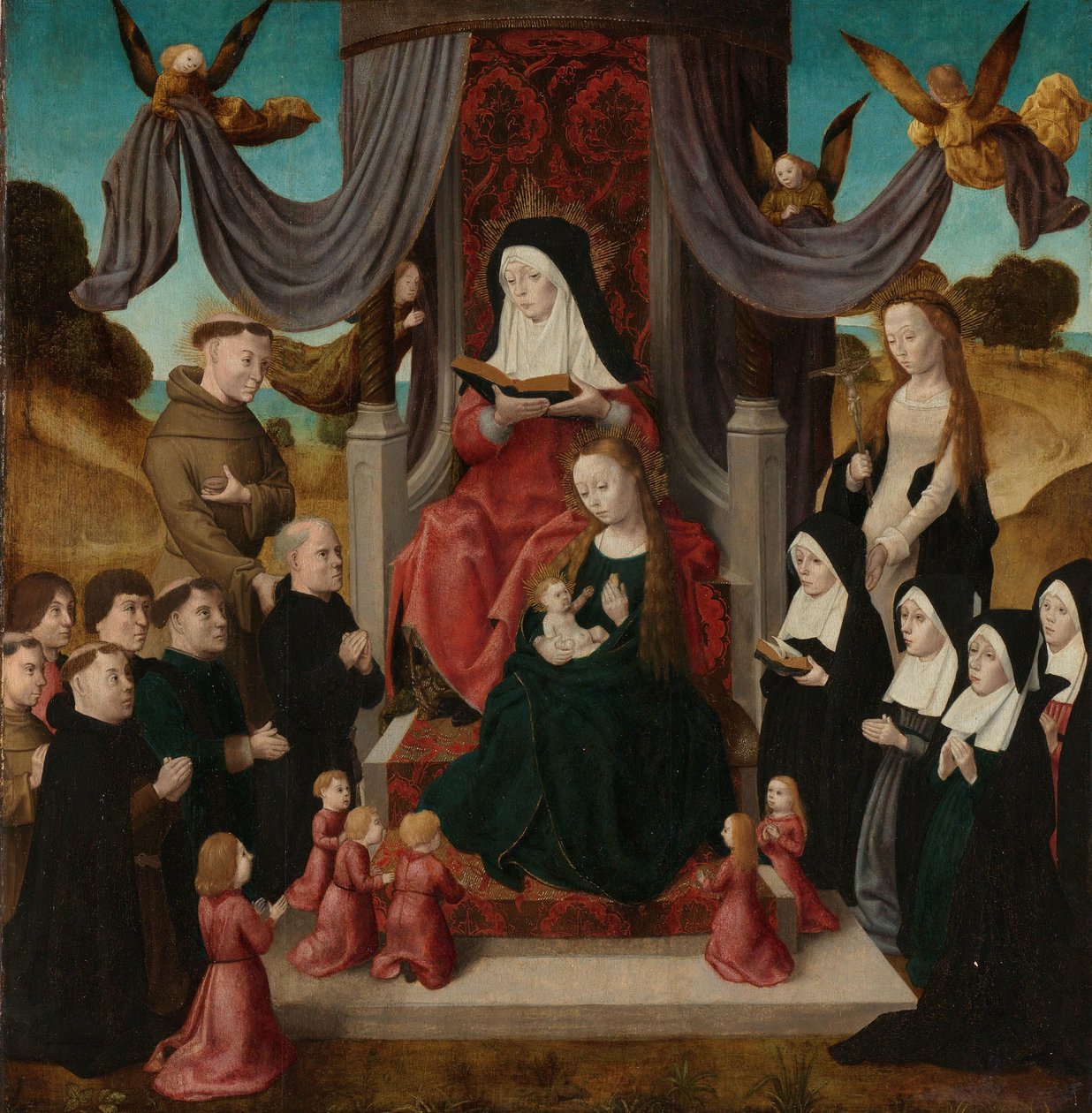 Jomfru og barn med Saint Anne og Saints Francis og Lidwina, med givere (Anna Selbdritt) av Master of the Saint John Panels