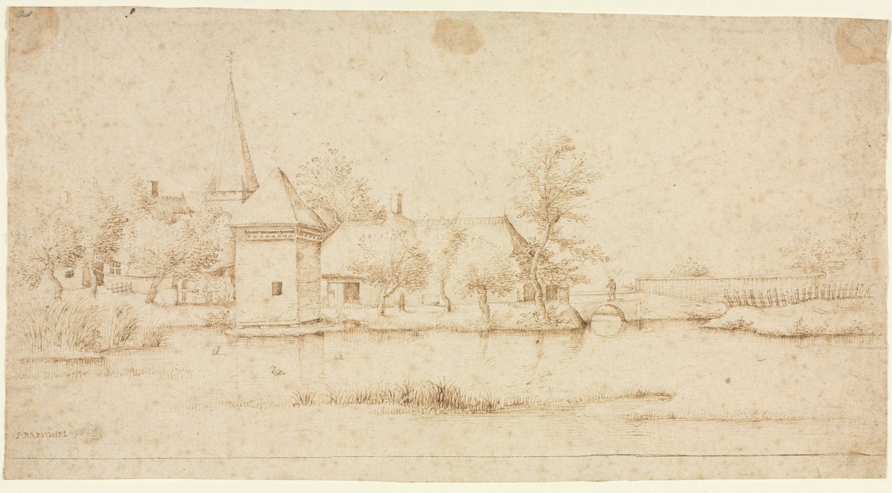 Landskap med en Moated Village av Master of the Small Landscapes