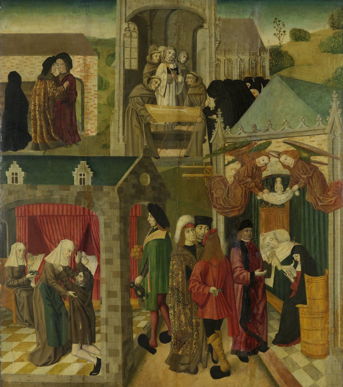 Saint Elizabeth of Hungary Tending the Sick in Marburg, Death of St Elizabeth, indre høyre fløy av en altertavle laget for Grote Kerk i Dordrecht av Master of the St Elizabeth Panels