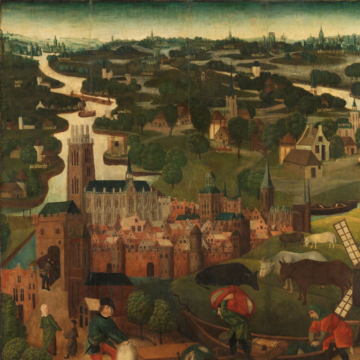 St. Elizabeths dagflommen Utvendig venstre fløy på en altertavle med Saint Elisabeth-flommen, 18.–19. november 1421, med byen Dordrecht i bakgrunnen av Master of the St Elizabeth Panels