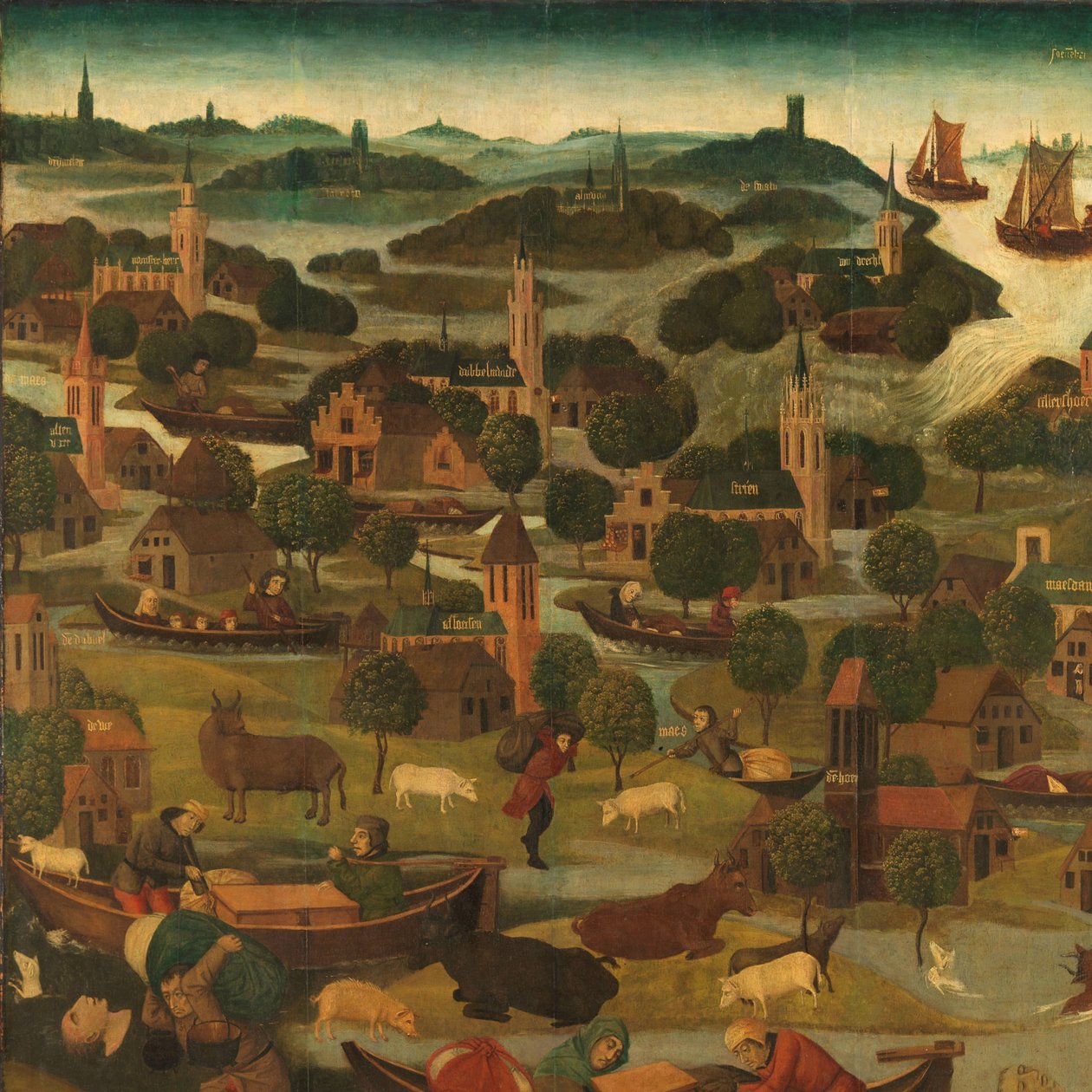 St. Elizabeths dagflommen Eksteriør av høyre fløy av en altertavle som viser Saint Elisabeth-flommen, 18.–19. november 1421, som viser dikebruddet ved Wieldrecht av Master of the St Elizabeth Panels