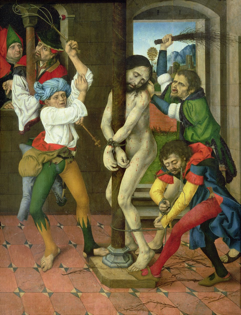 The Flagelation of Christ, sidepanelet til lidenskapens altertavle (olje på panel) av Master of the Strache Altar