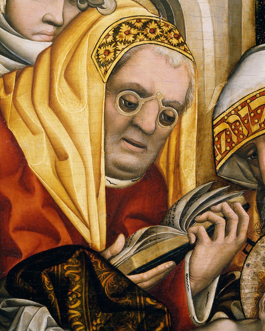 Prest med briller, detalj fra Circumcision of Christ av Master of the Tucher Altarpiece