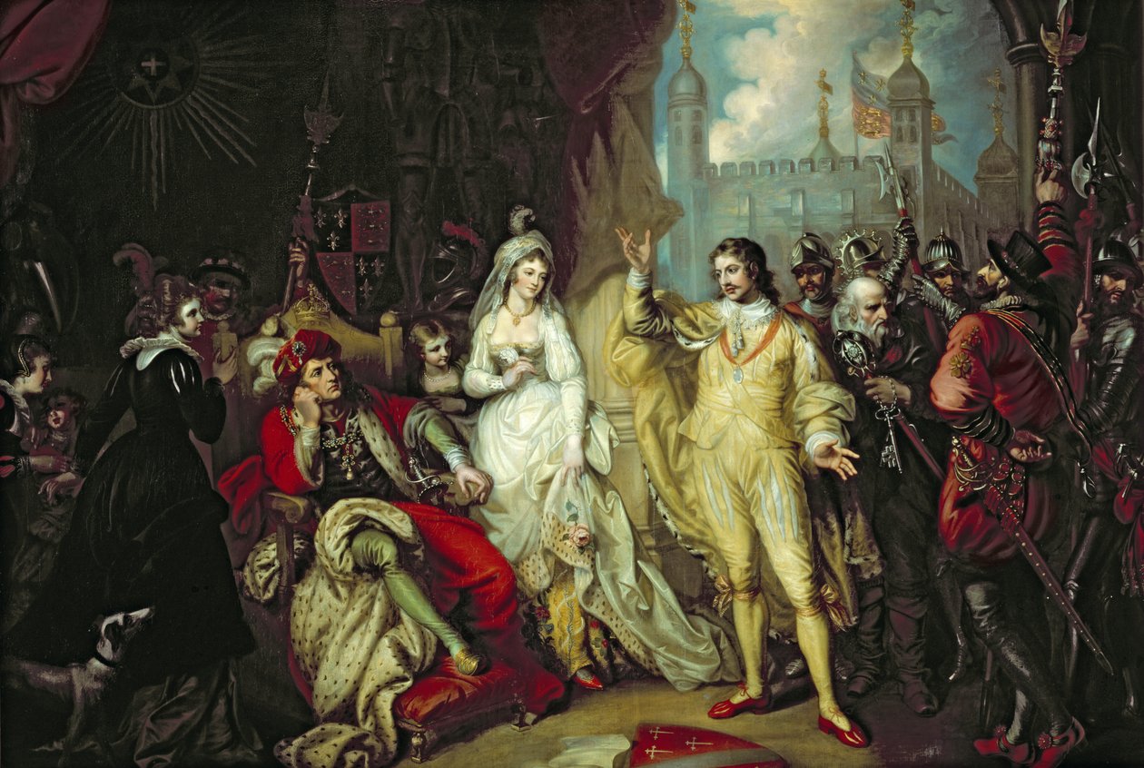 Thomas Howard, jarl av Surrey, forsvarte sin troskap til Richard III før Henry VII etter slaget ved Bosworth, 1797 av Mather Brown