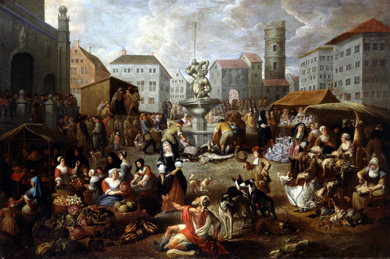 Vandringsscene - maleri fra 1700-tallet, Musee de Tesse (Le Mans) av Matheus van Helmont