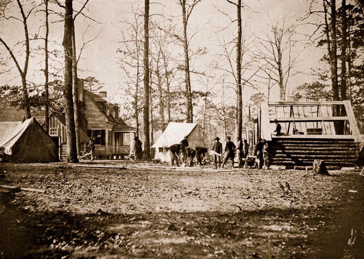 Building Winter Quarters på City Point, 1861-65 av Mathew B. Brady