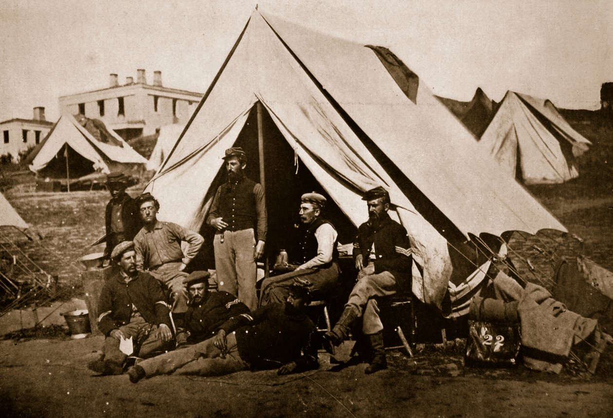 Gruppe av 22. New York-frivillige, 1861-65 (sepia-bilde) av Mathew B. Brady