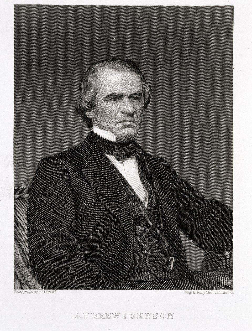 Andrew Johnson, gravert fra et fotografi av Thomas Phillibrown av Mathew B. Brady