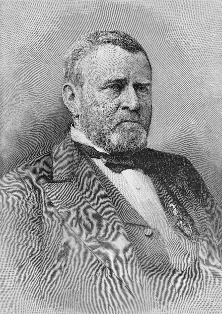 General Ulysses Simpson Grant, gravert fra et fotografi, illustrasjon fra 'Battles and Leaders of the Civil War', redigert av Robert Underwood Johnson og Clarence Clough Buel av Mathew B. Brady