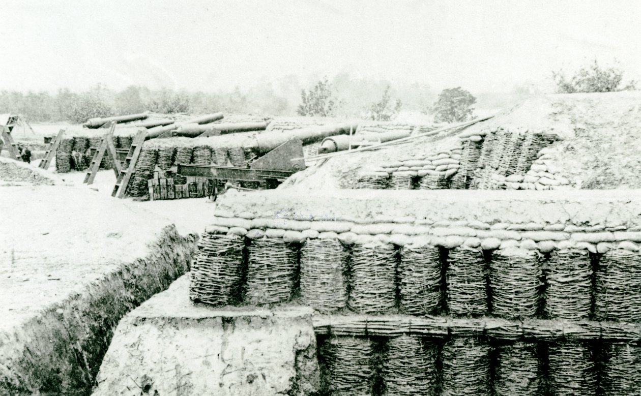 Sør-vest utsikt over batteri nr. 1 ved Farnholds House, York River, 1862 av Mathew B. Brady