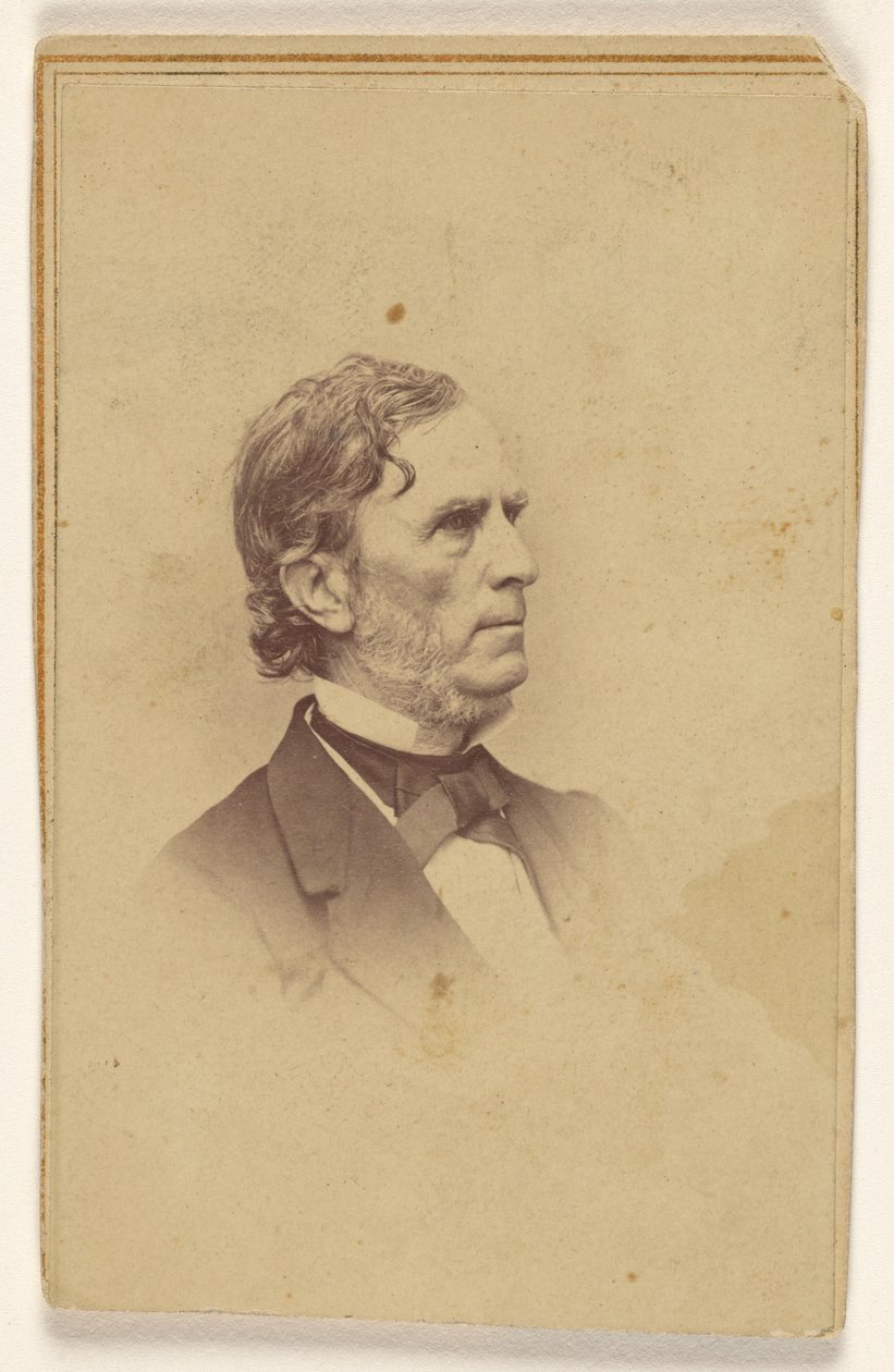 Uidentifisert mann med grånende skjegg, uten bart, i profil, trykt i vignetstil av Mathew B. Brady