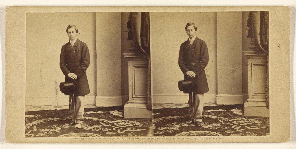 [Uidentifisert ung mann stående med flosshatt og spaserstokk] av Mathew B. Brady