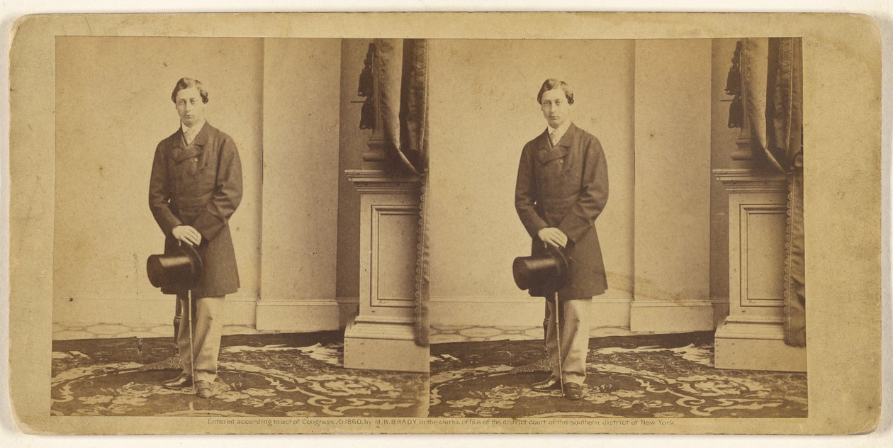 [Uidentifisert ung mann stående med flosshatt og spaserstokk] av Mathew B. Brady