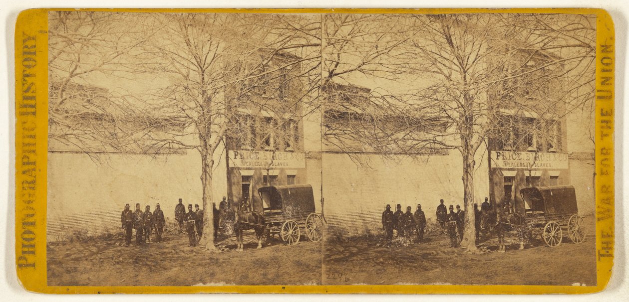 [Unionssoldater foran Price, Birch & Co., handelsmenn med slaver] av Mathew B. Brady