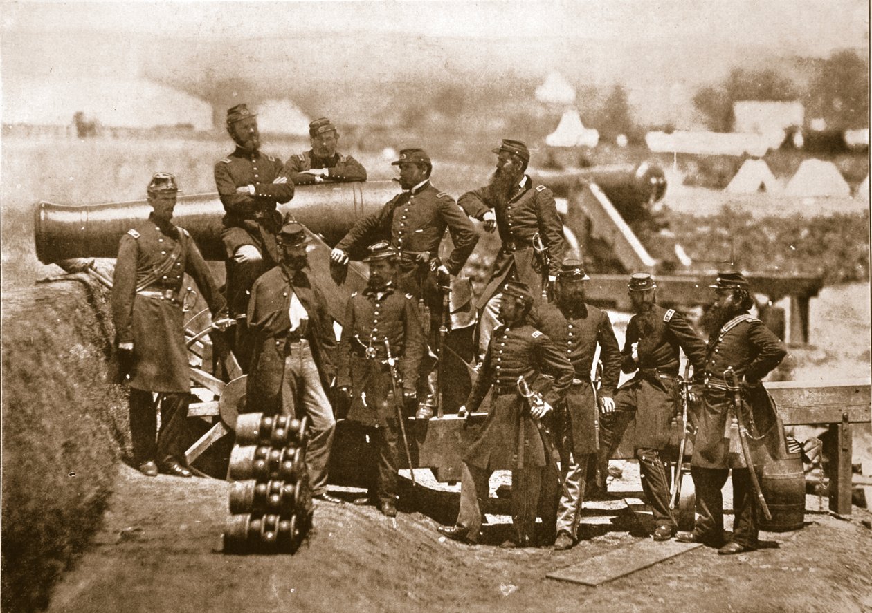 General Corcoran (helt til venstre) og offiserer for de 69. New York Volunteers, 1861-65 av Mathew B. Brady