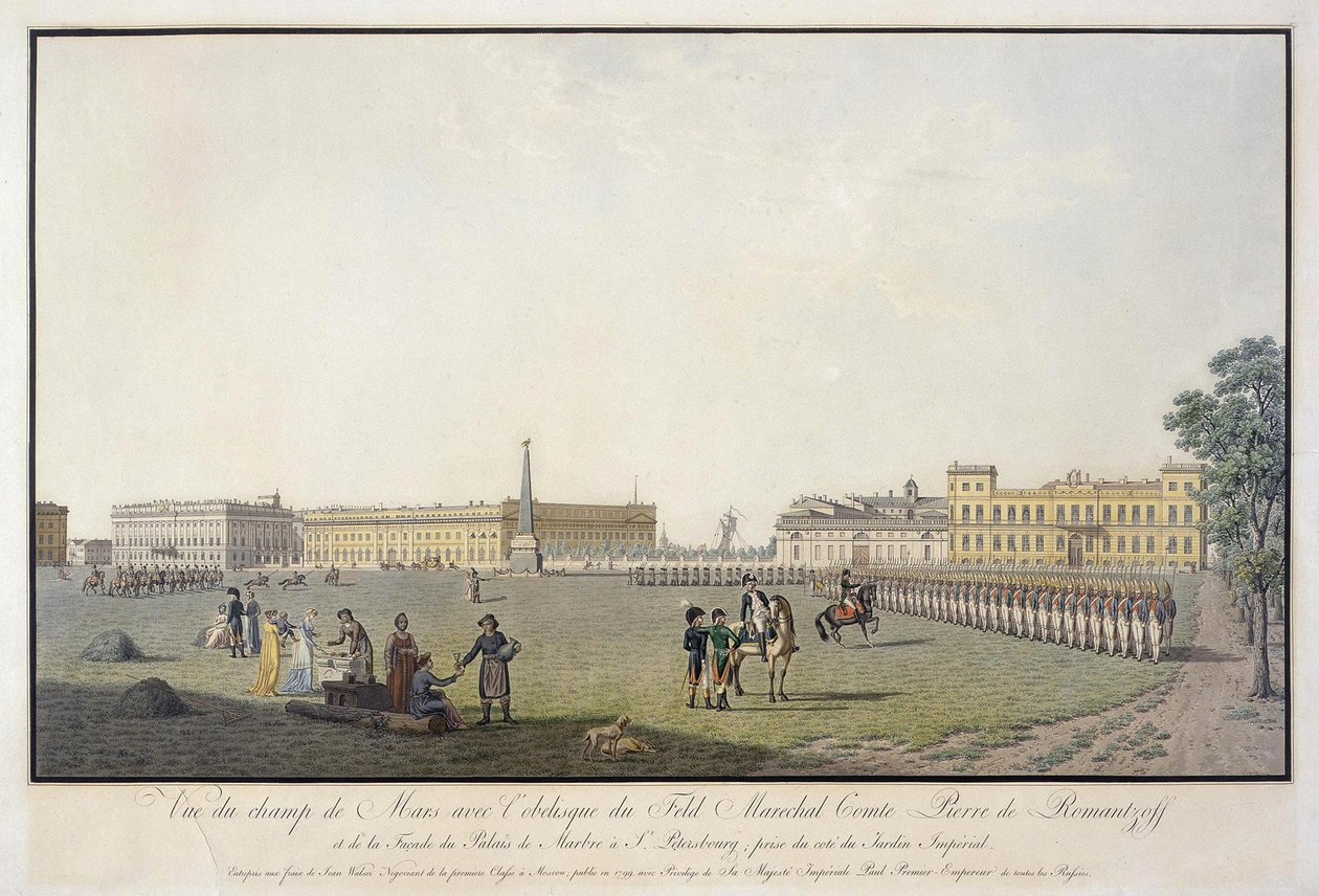 Utsikt over Marsmarken og Marmorpalasset i St. Petersburg, 1804 av Mathias Gabriel Lory